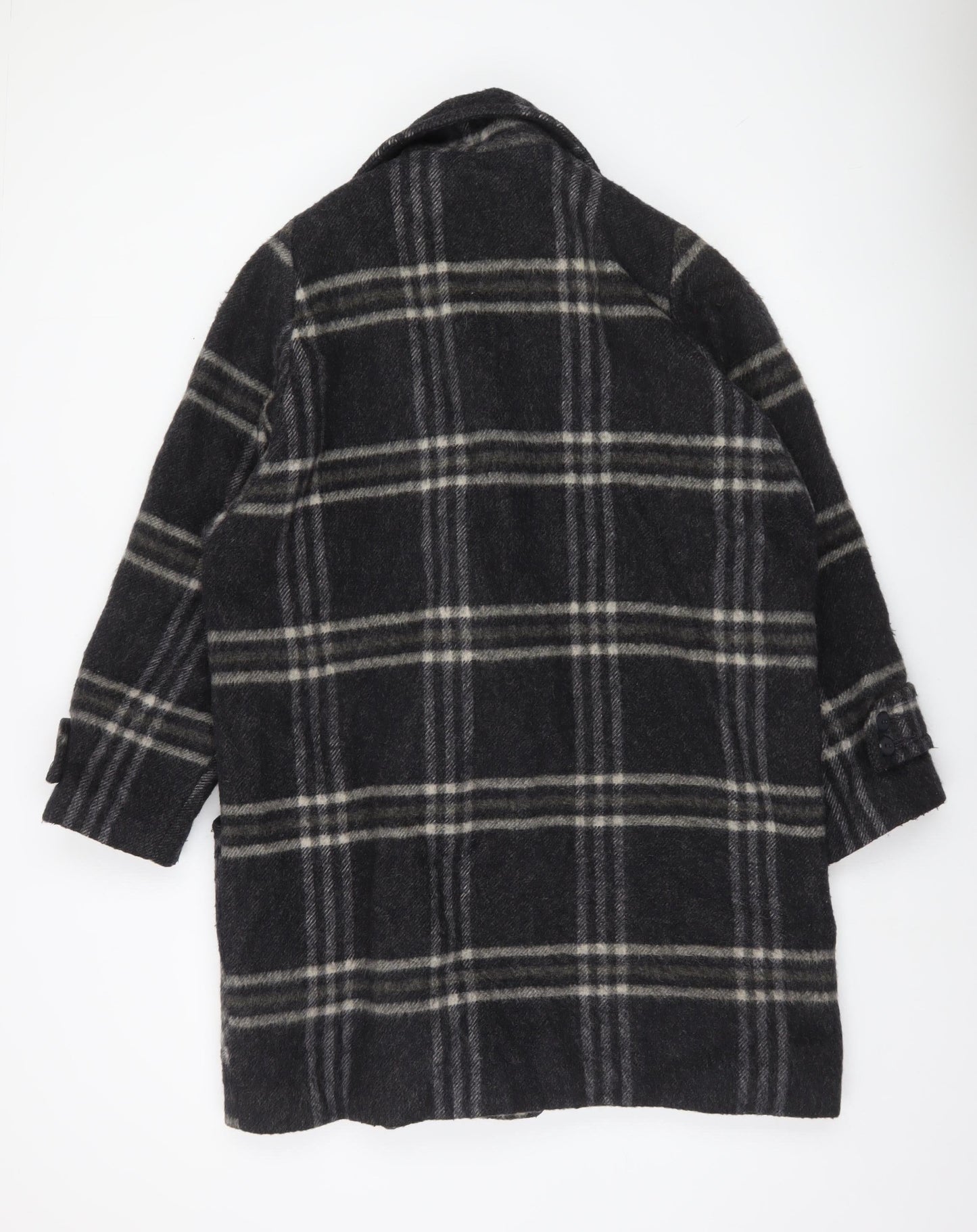 Accolade Womens Black Plaid Wool Blend Mid-Length Overcoat Size 16