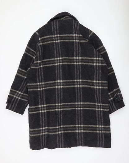 Accolade Womens Black Plaid Wool Blend Mid-Length Overcoat Size 16