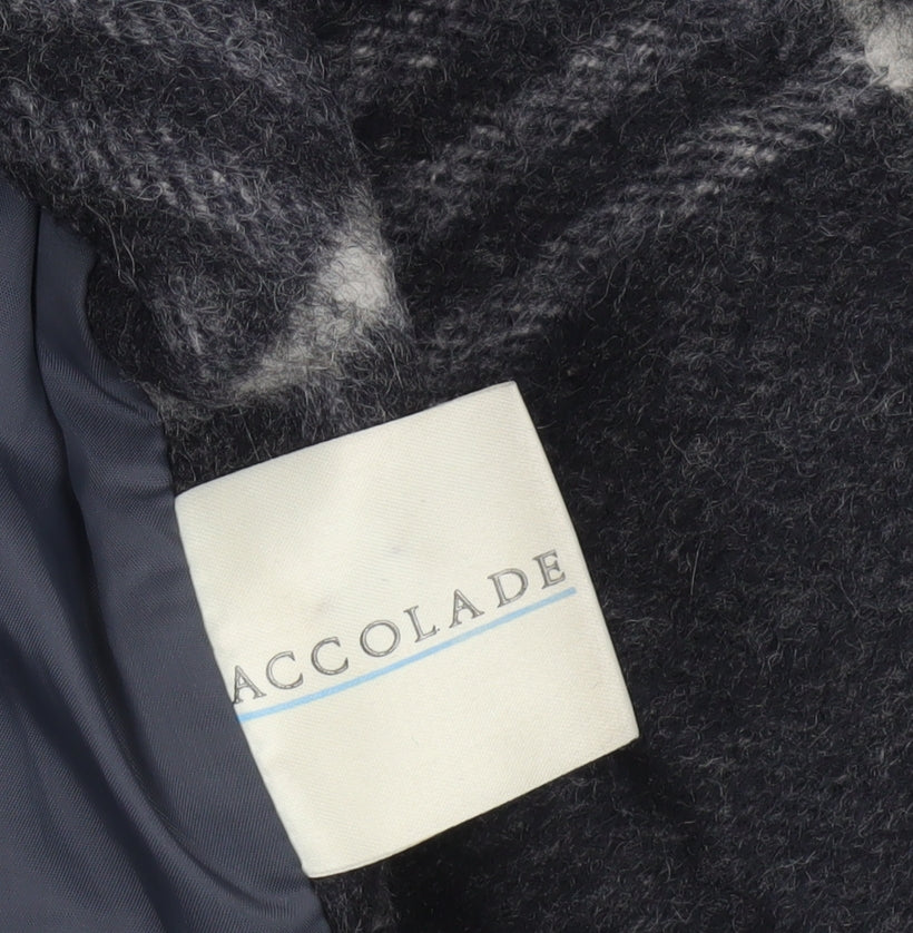 Accolade Womens Black Plaid Wool Blend Mid-Length Overcoat Size 16