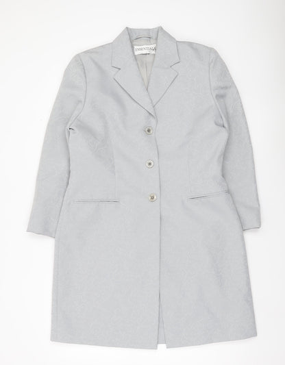 Essentials Women Grey Long Coat Size 14 Polyester Overcoat