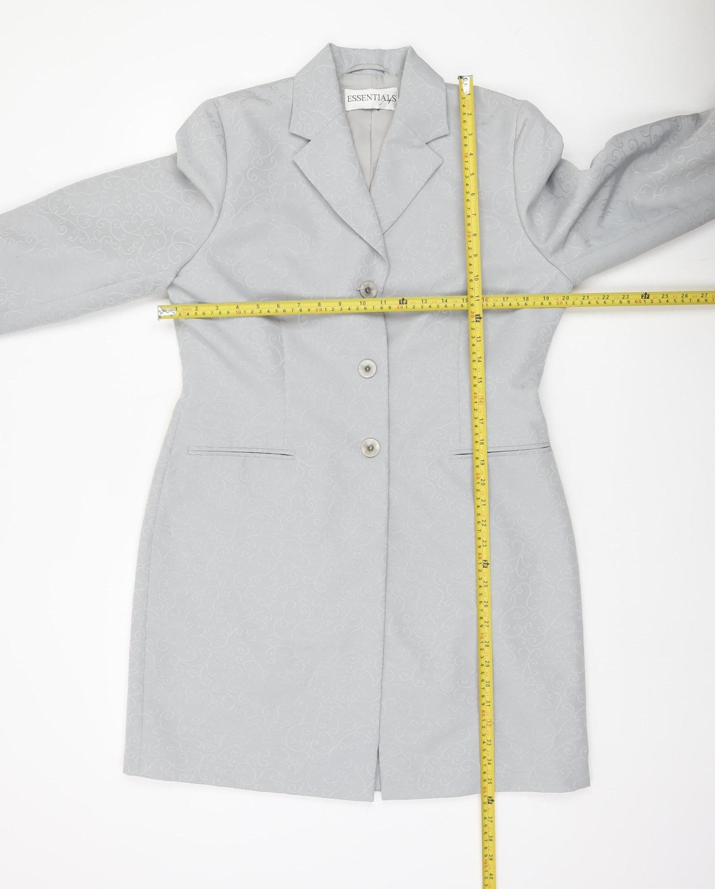 Essentials Women Grey Long Coat Size 14 Polyester Overcoat