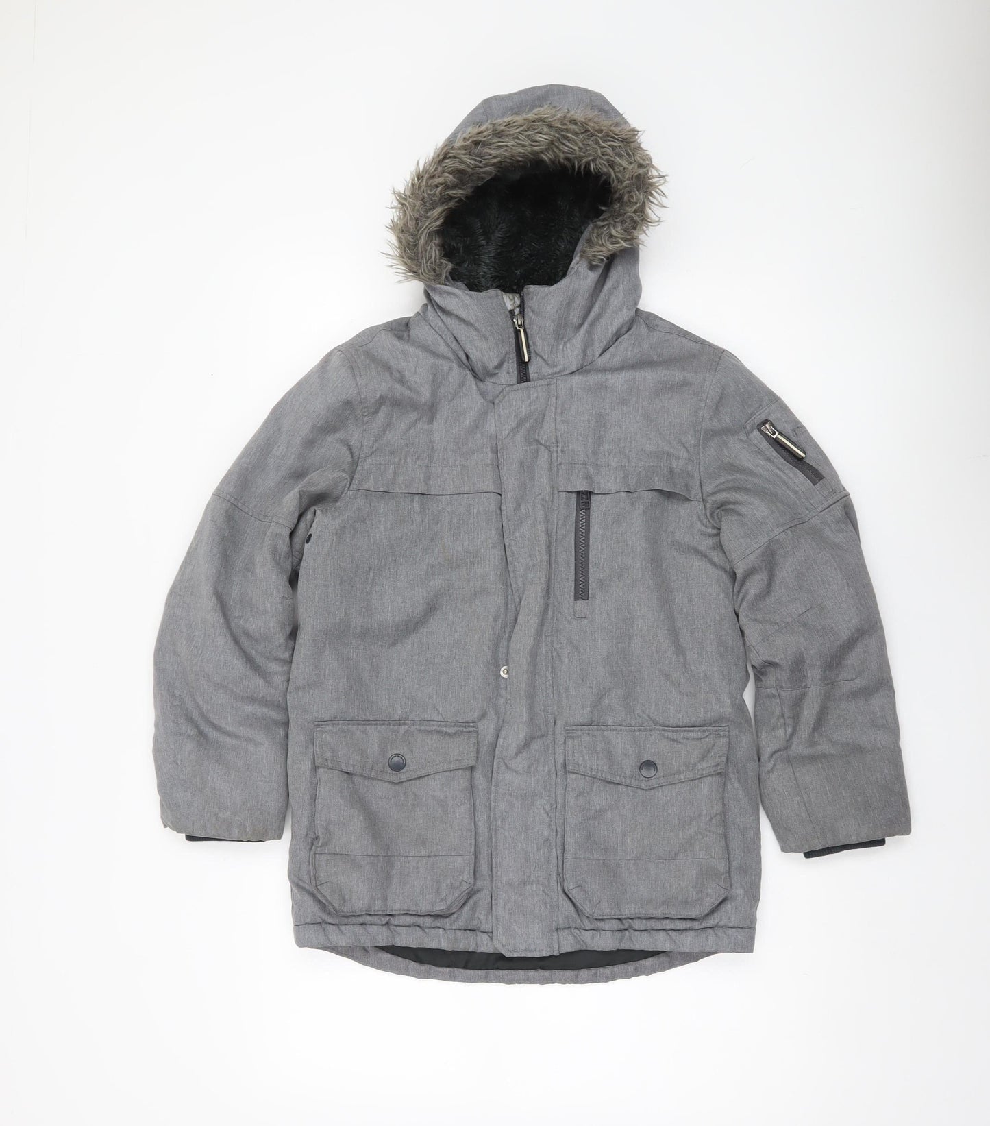 Next Boys Grey Parka Coat Faux Fur Hooded 10 Years Warm Winter Jacket