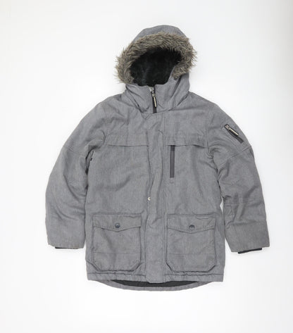 Next Boys Grey Parka Coat Faux Fur Hooded 10 Years Warm Winter Jacket