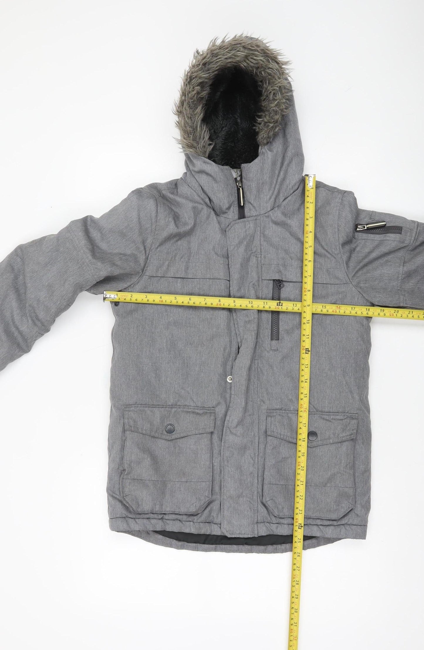 Next Boys Grey Parka Coat Faux Fur Hooded 10 Years Warm Winter Jacket