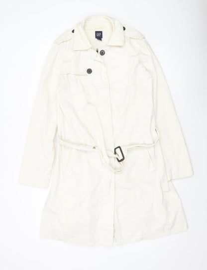 GAP Womens Ivory Trench Coat Size M Belted Cotton Workwear