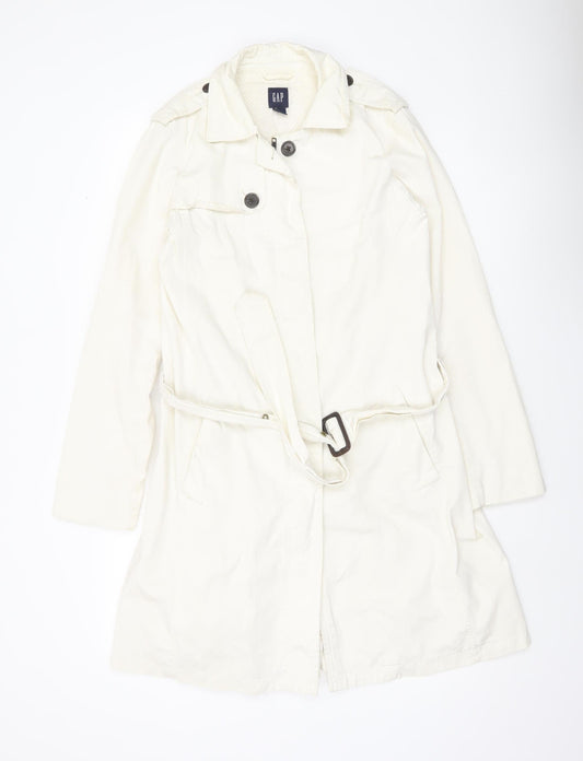 GAP Womens Ivory Trench Coat Size M Belted Cotton Workwear