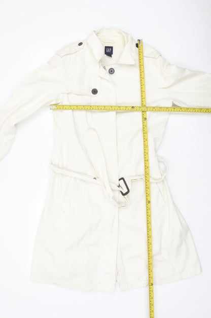 GAP Womens Ivory Trench Coat Size M Belted Cotton Workwear