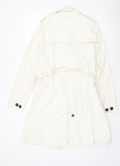 GAP Womens Ivory Trench Coat Size M Belted Cotton Workwear