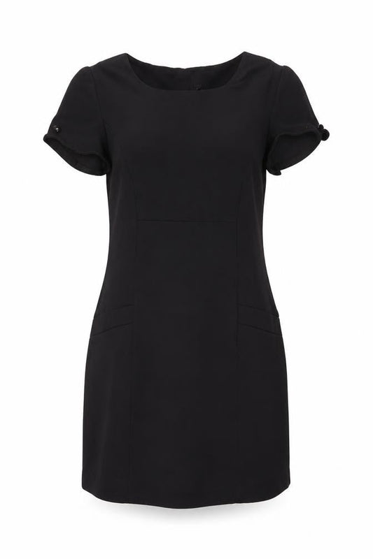 Front view of E-vie Women’s Black Shift Dress, size UK 14, Short Sleeve Round Neck