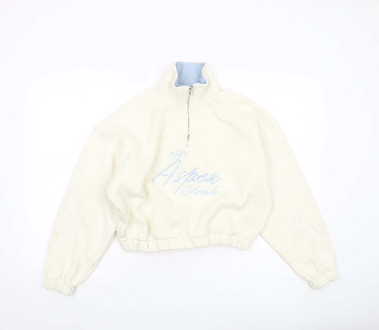 Primark Women’s Ivory 1/4 Zip Sweatshirt XS Aspen Graphic