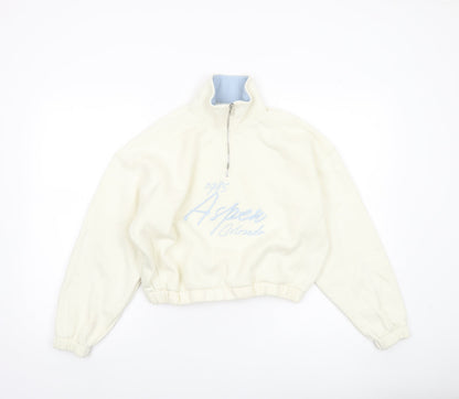Primark Women’s Ivory 1/4 Zip Sweatshirt XS Aspen Graphic