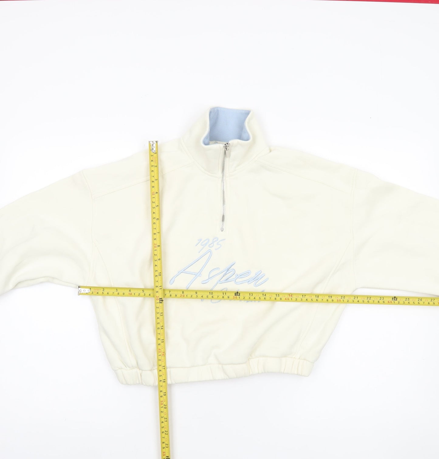 Primark Women’s Ivory 1/4 Zip Sweatshirt XS Aspen Graphic
