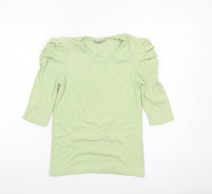 Stradivarius Womens Green Puff Sleeve T-Shirt Size L Regular