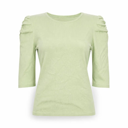 Stradivarius Womens Green Puff Sleeve T-Shirt Size L Regular