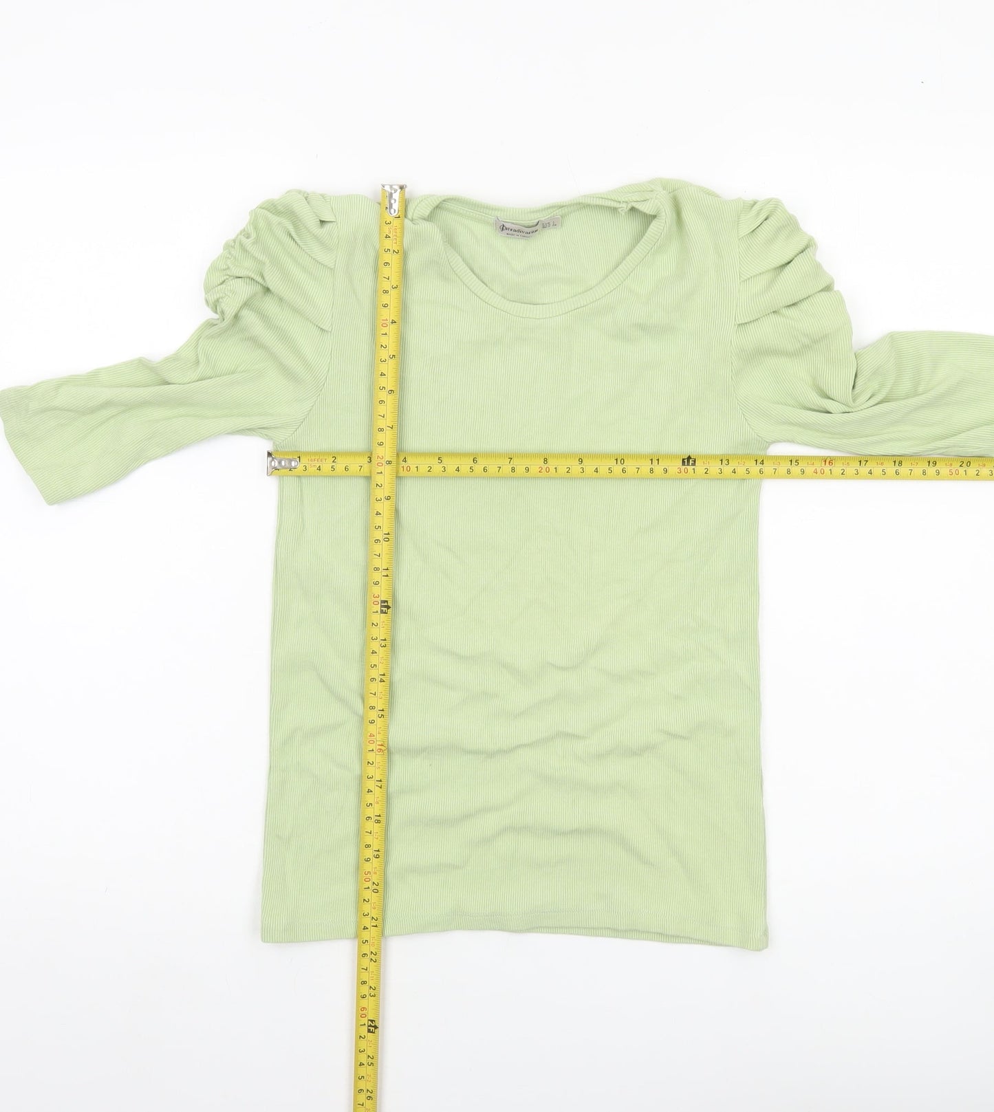 Stradivarius Womens Green Puff Sleeve T-Shirt Size L Regular