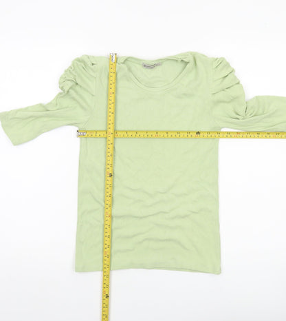 Stradivarius Womens Green Puff Sleeve T-Shirt Size L Regular