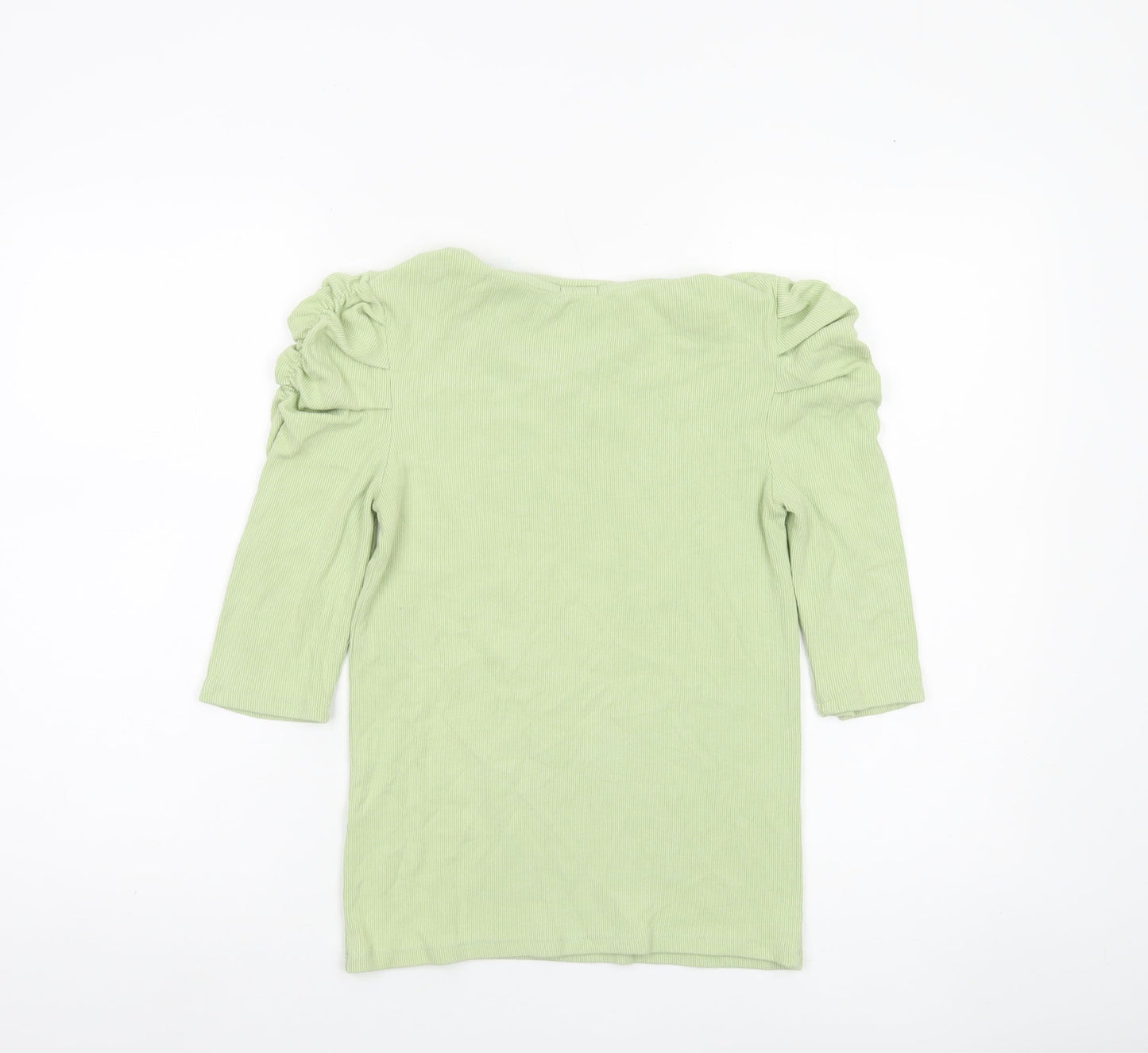 Stradivarius Womens Green Puff Sleeve T-Shirt Size L Regular