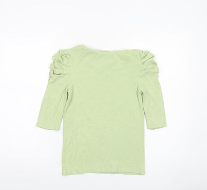 Stradivarius Womens Green Puff Sleeve T-Shirt Size L Regular
