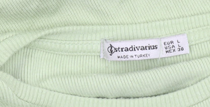 Stradivarius Womens Green Puff Sleeve T-Shirt Size L Regular