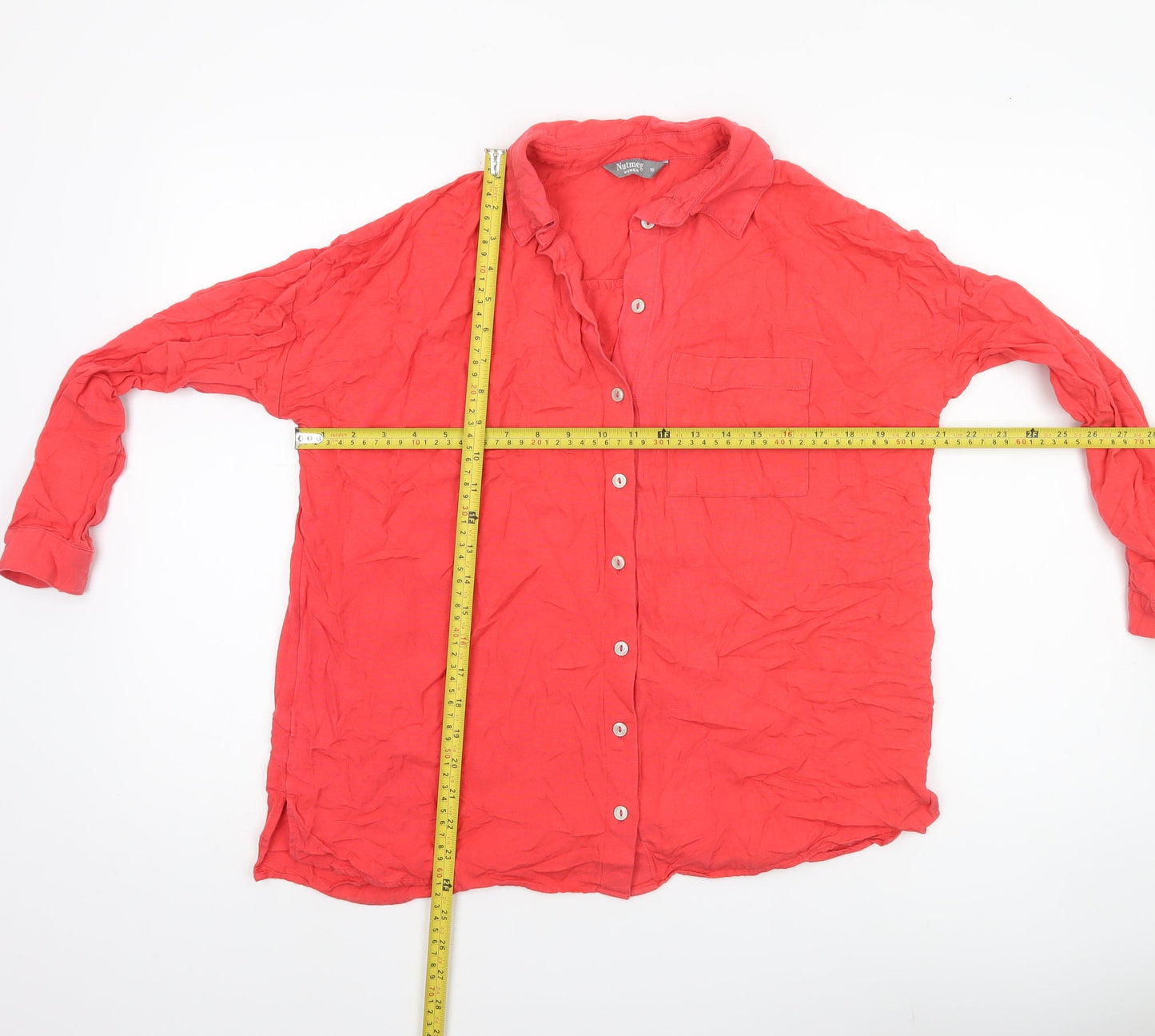 Nutmeg Women Red Size 10 Button-Up Long Sleeve Shirt