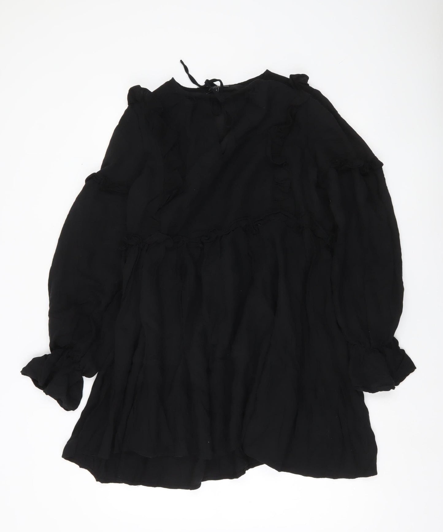 In The Style Women’s Black Size 12 Shift Mini Dress Ruffle Long Sleeve