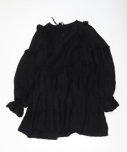 In The Style Women’s Black Size 12 Shift Mini Dress Ruffle Long Sleeve