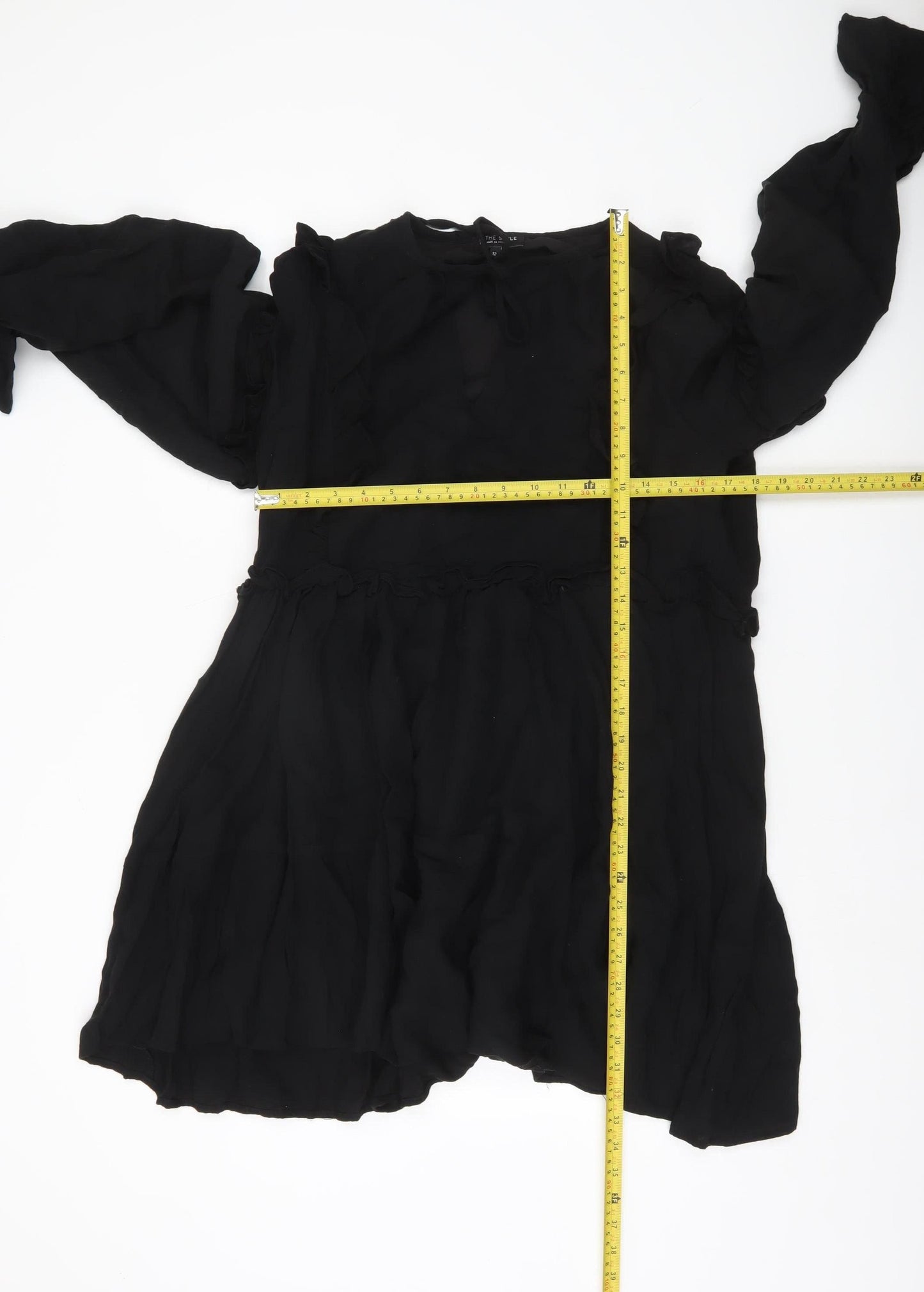 In The Style Women’s Black Size 12 Shift Mini Dress Ruffle Long Sleeve