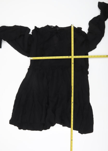 In The Style Women’s Black Size 12 Shift Mini Dress Ruffle Long Sleeve
