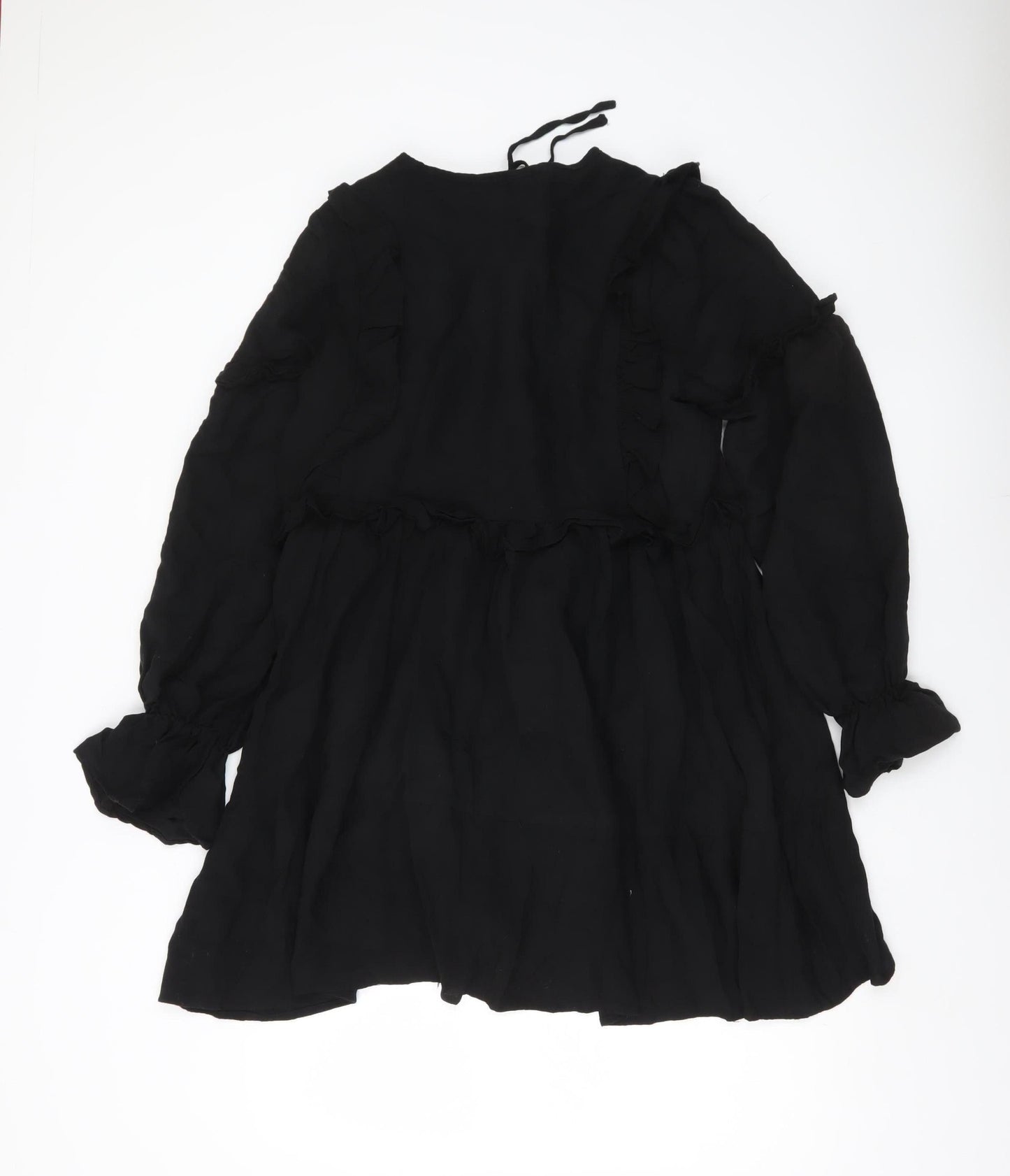 In The Style Women’s Black Size 12 Shift Mini Dress Ruffle Long Sleeve