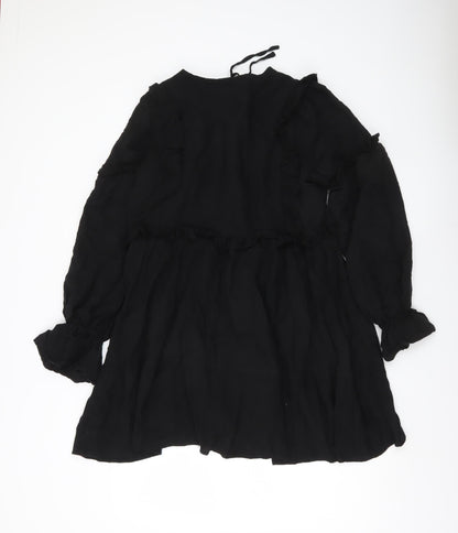 In The Style Women’s Black Size 12 Shift Mini Dress Ruffle Long Sleeve
