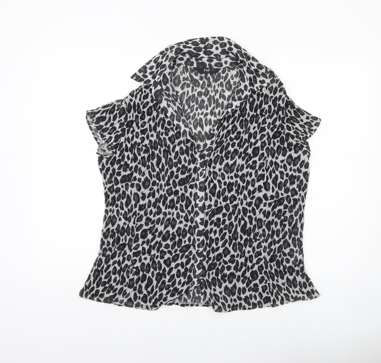 F&F Women’s Black Leopard Print Blouse Size 14 Short Sleeve