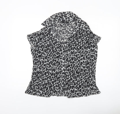 F&F Women’s Black Leopard Print Blouse Size 14 Short Sleeve