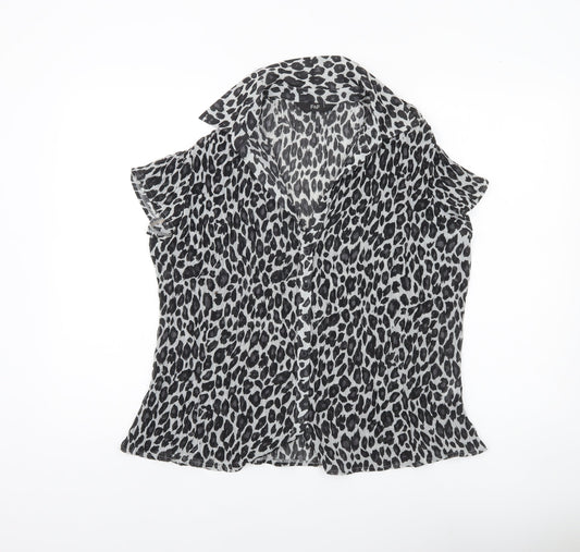 F&F Women’s Black Leopard Print Blouse Size 14 Short Sleeve