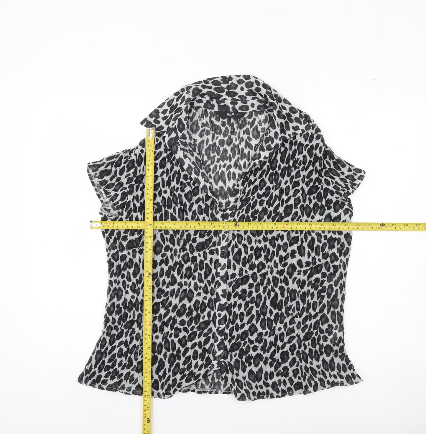 F&F Women’s Black Leopard Print Blouse Size 14 Short Sleeve