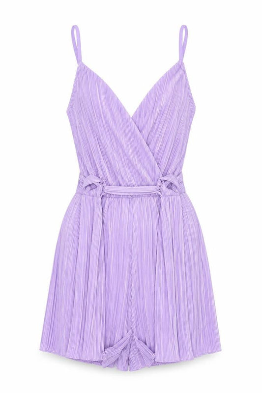 Quiz Women Purple Size 8 Pleated Playsuit V-Neck Belted Summer