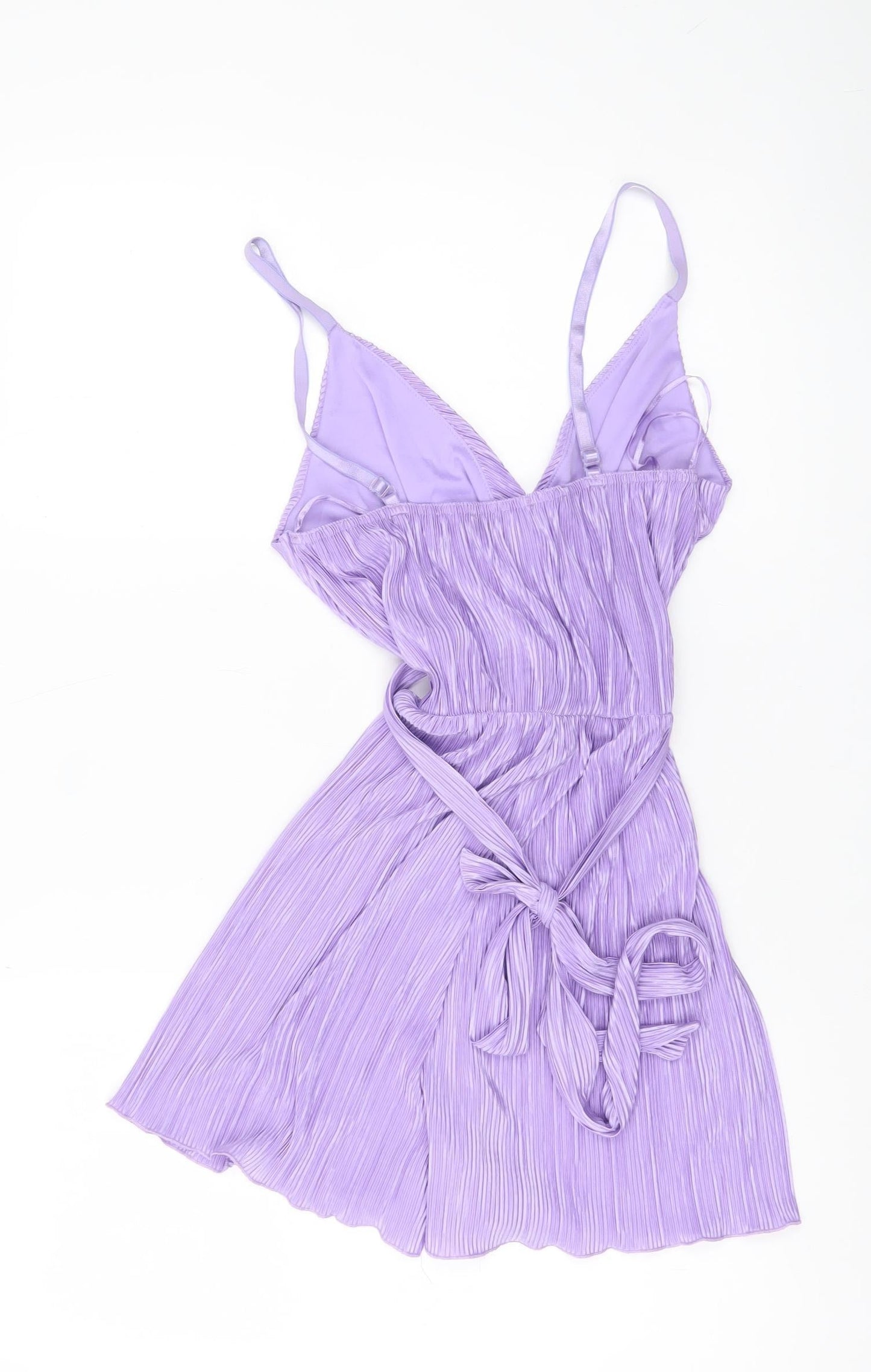 Quiz Women Purple Size 8 Pleated Playsuit V-Neck Belted Summer