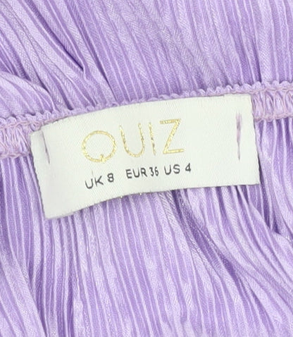 Quiz Women Purple Size 8 Pleated Playsuit V-Neck Belted Summer