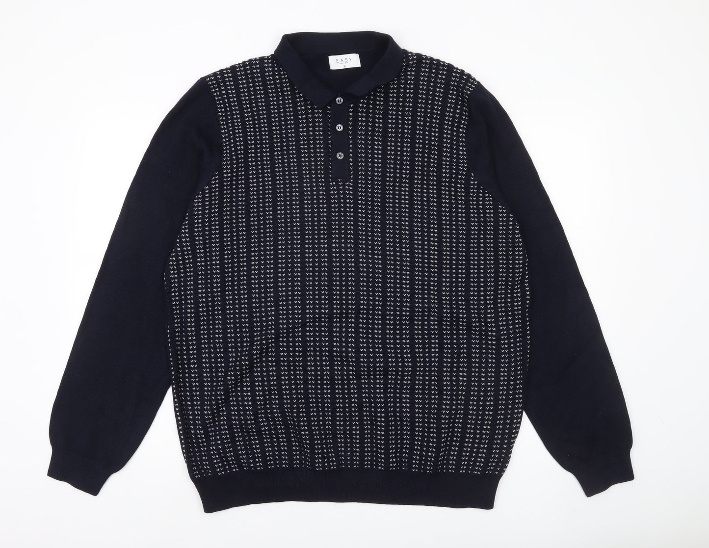 Easy Men's XL Blue Collared Henley Jumper Long Sleeve Knit