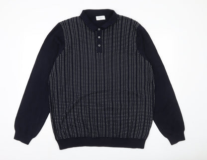 Easy Men's XL Blue Collared Henley Jumper Long Sleeve Knit