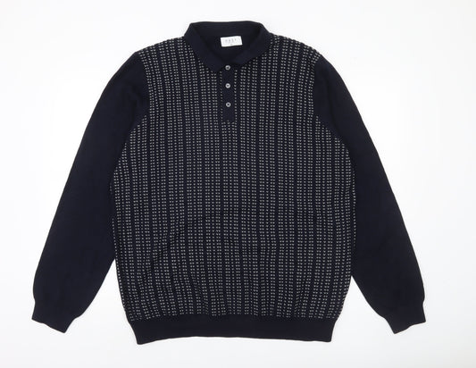 Easy Men's XL Blue Collared Henley Jumper Long Sleeve Knit
