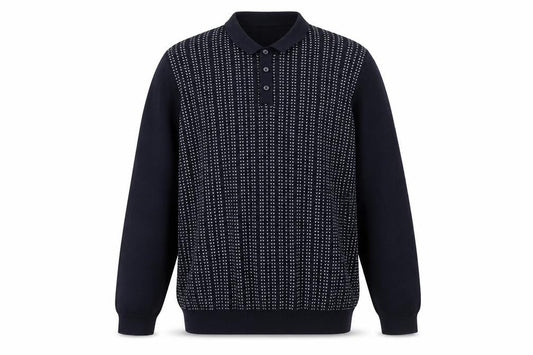 Easy Men's XL Blue Collared Henley Jumper Long Sleeve Knit