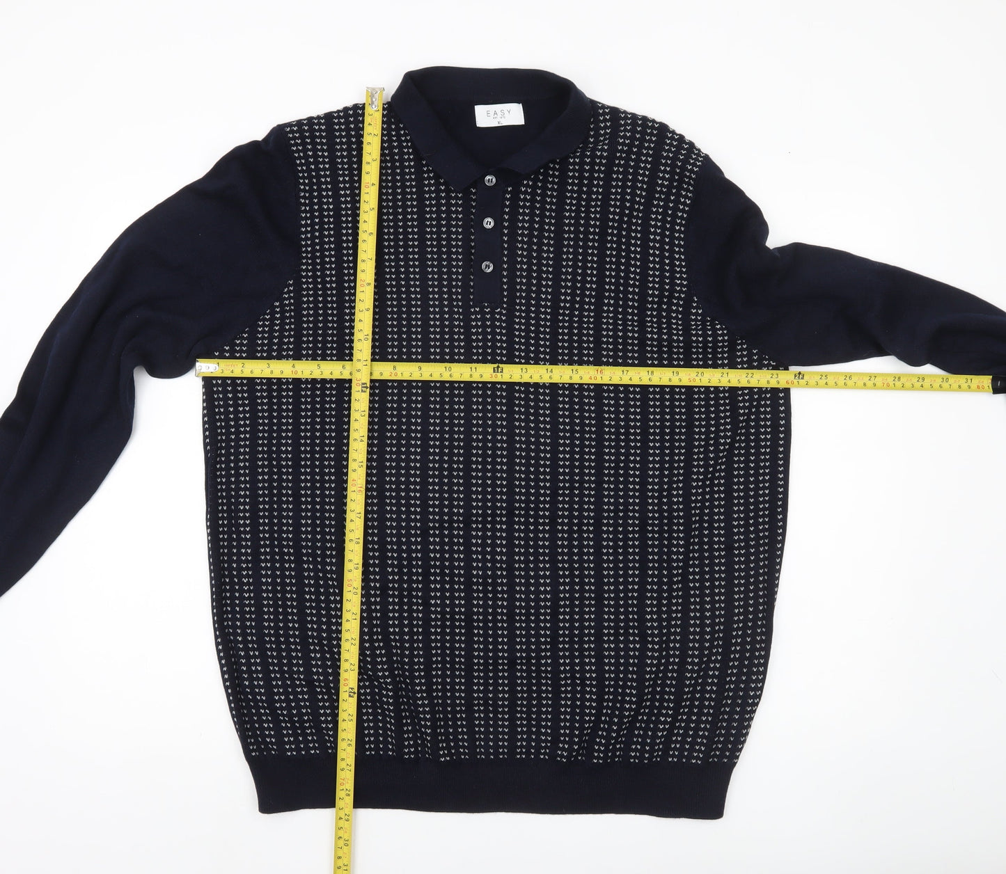 Easy Men's XL Blue Collared Henley Jumper Long Sleeve Knit