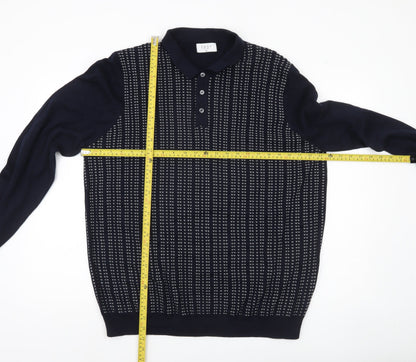Easy Men's XL Blue Collared Henley Jumper Long Sleeve Knit
