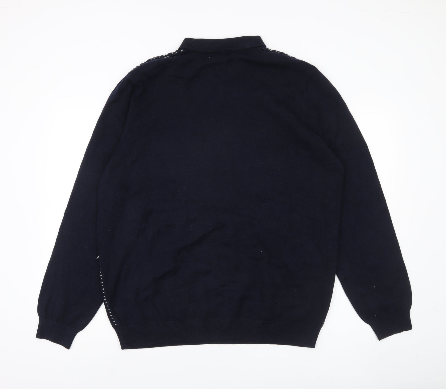 Easy Men's XL Blue Collared Henley Jumper Long Sleeve Knit