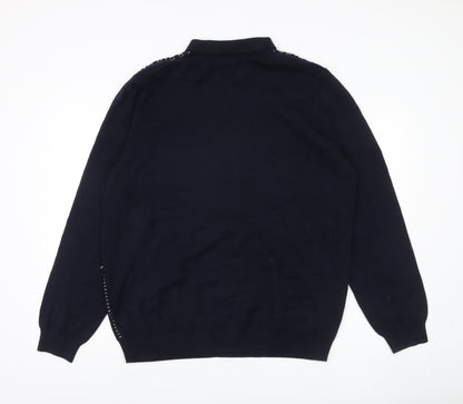 Easy Men's XL Blue Collared Henley Jumper Long Sleeve Knit