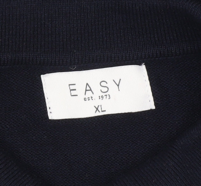 Easy Men's XL Blue Collared Henley Jumper Long Sleeve Knit