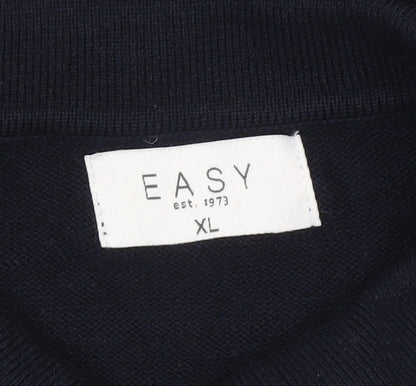 Easy Men's XL Blue Collared Henley Jumper Long Sleeve Knit
