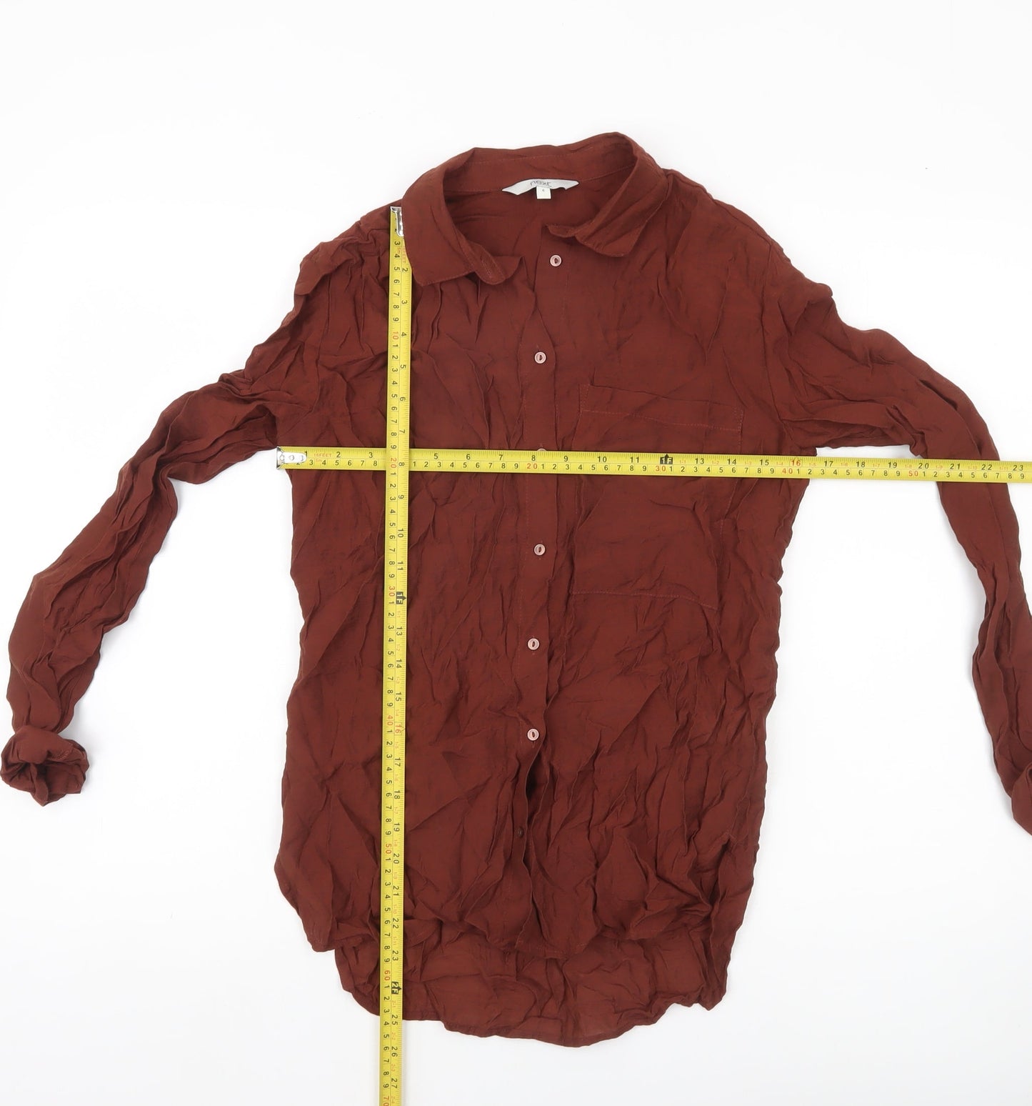 Next Women’s Brown Button-Up Shirt UK 6 Long Sleeve Collared