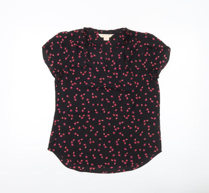 Mauvette Womens Black Floral Blouse Size 8 Short Sleeve Tunic