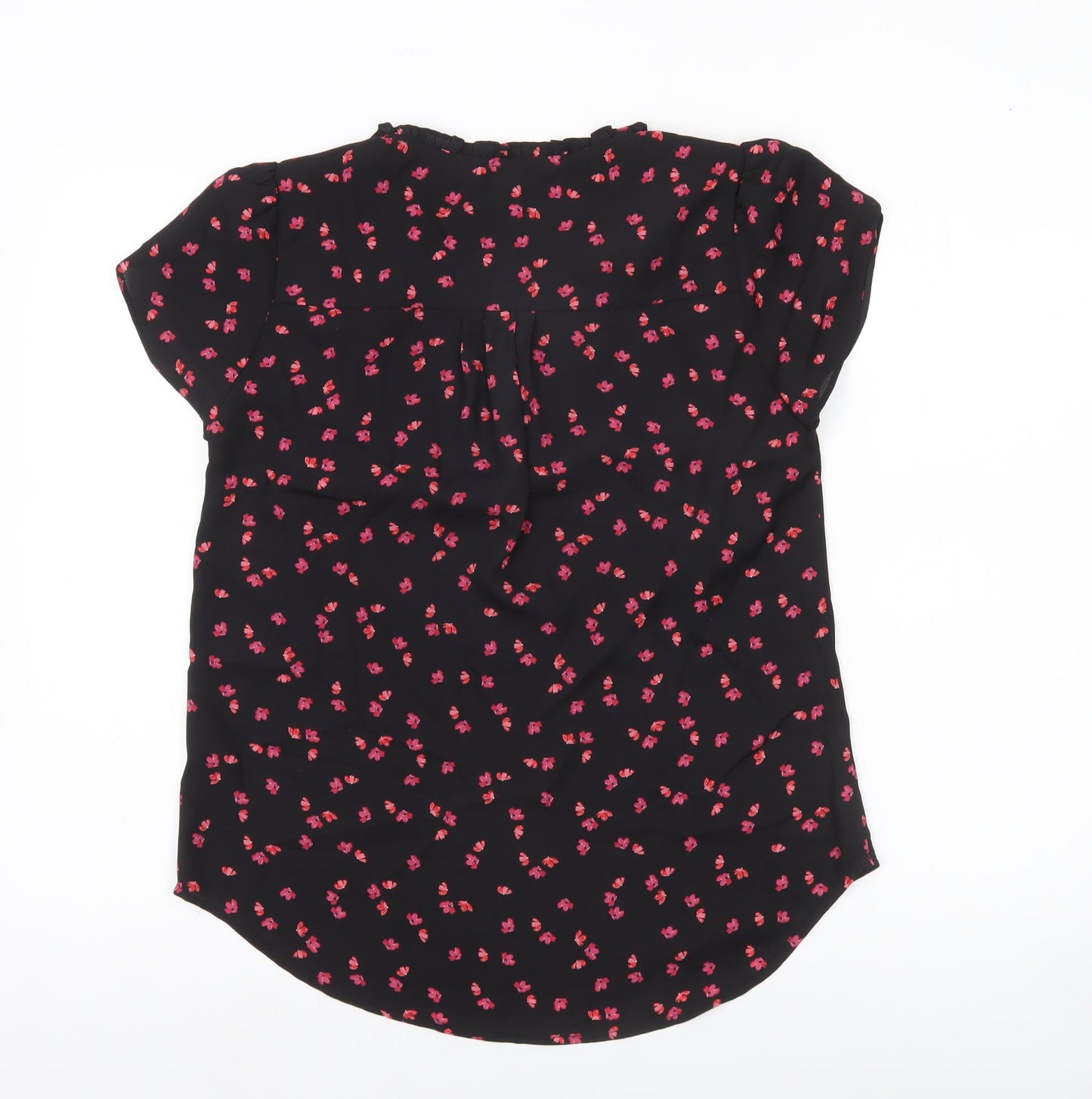 Mauvette Womens Black Floral Blouse Size 8 Short Sleeve Tunic